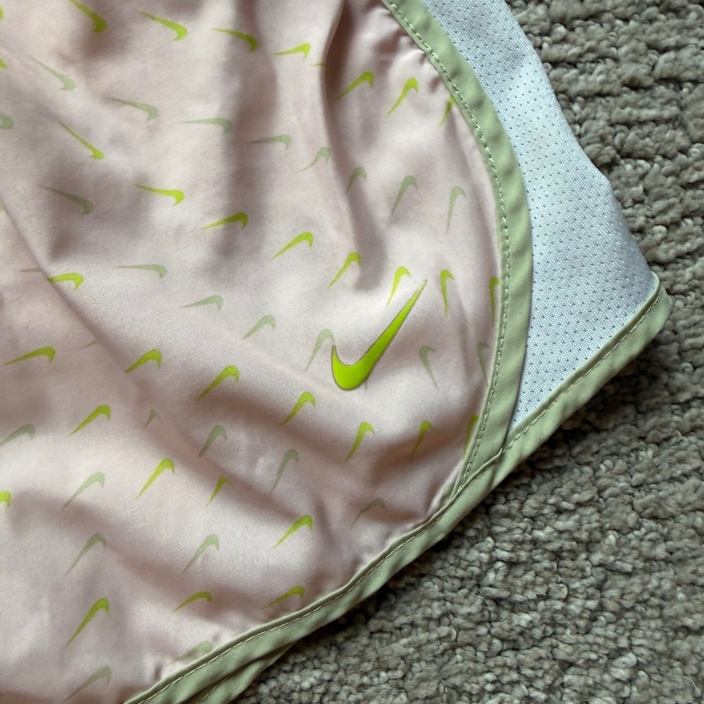 Nike Dri-FIT Running Shorts Girls Large Pink Lime Green Mini Swoosh Track Sports - Picture 2 of 7